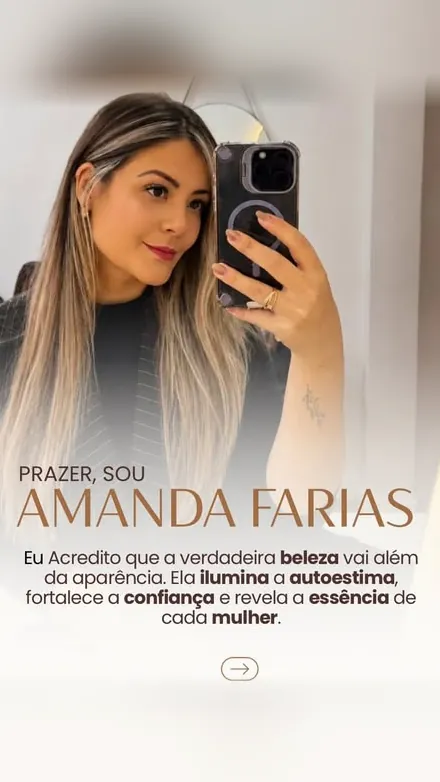 Capa do post “Prazer, sou Amanda Farias”: Amanda Farias tirando uma selfie no espelho.